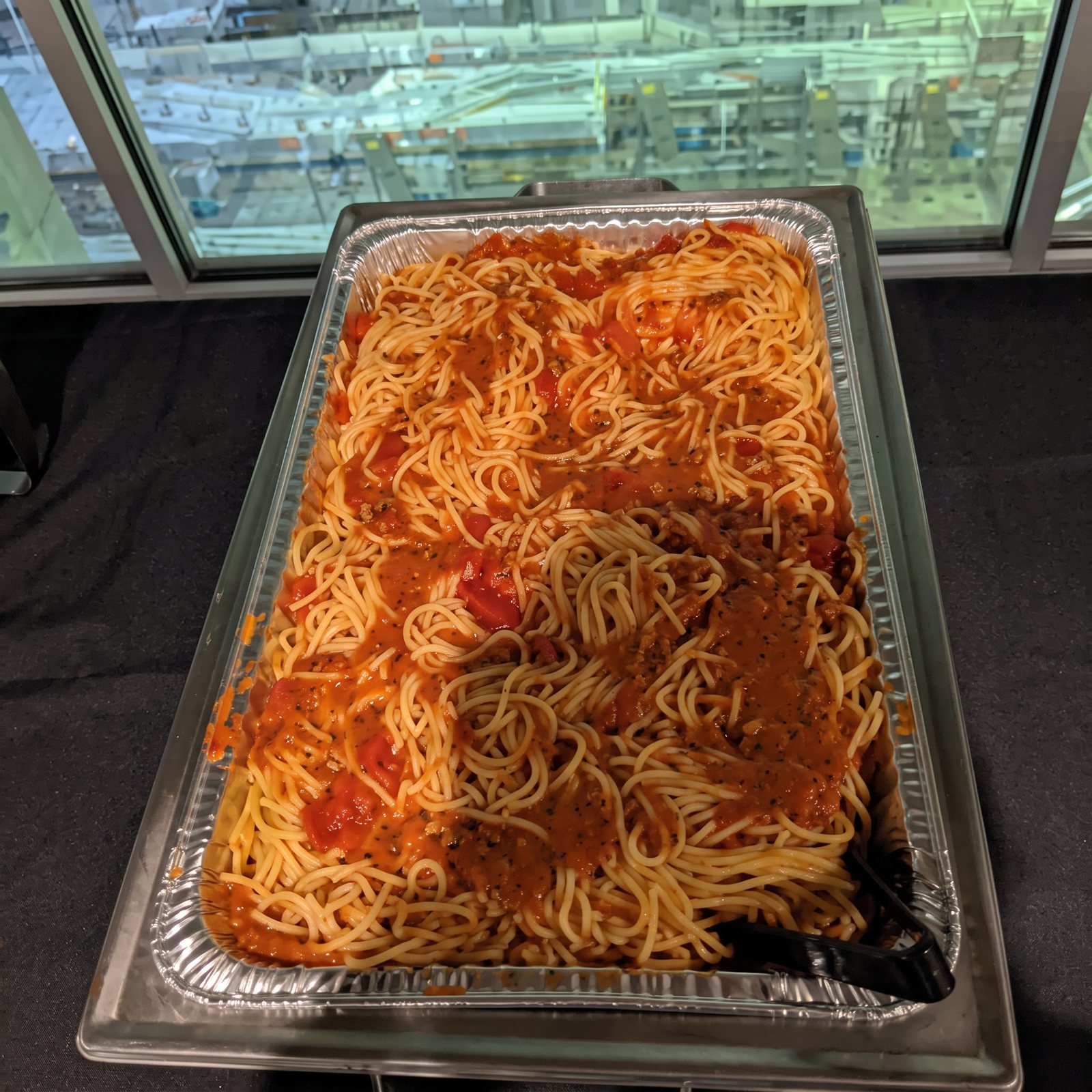 Full pan of homemade baked spaghetti