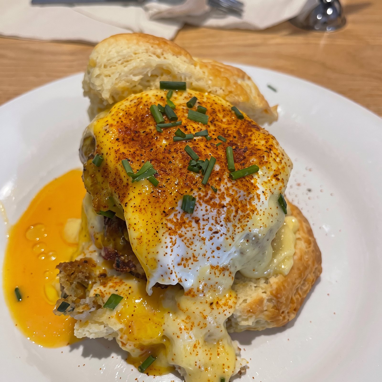 Homemade eggs benedict plated for a catered breakfast